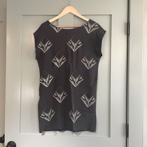 Jesse Kamm Charcoal Gray/Black & White Hand painted Silk Shift Mini Dress Size 2